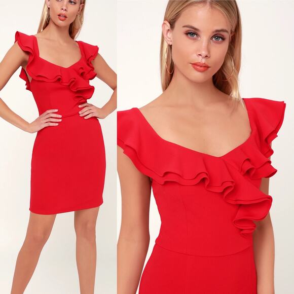 Lulus Dance Floor Diva Red Ruffled Bodycon Dress - Picture 2 of 9